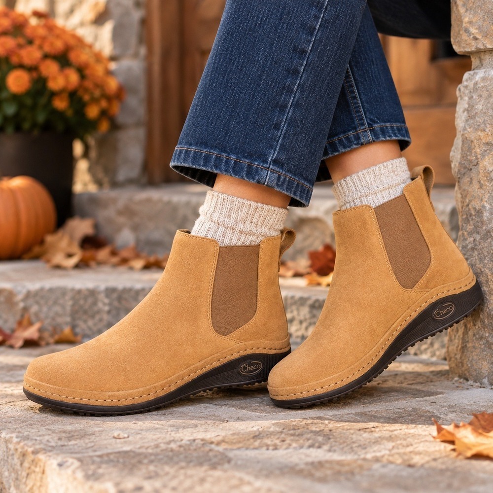 NIB Chaco Paonia Chelsea Boots Womens 9 Tan Suede LUVSEAT Comfort Ankle Boots